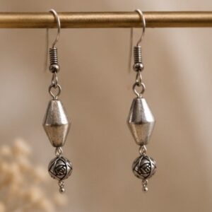Handcrafted German Silver Bicone & Rose Drop Earrings