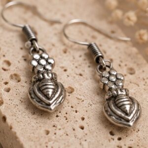 Handcrafted German Silver Floral Bud Drop Earrings