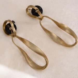 Contemporary Matte Brass Abstract Twisted Loop Statement Earrings