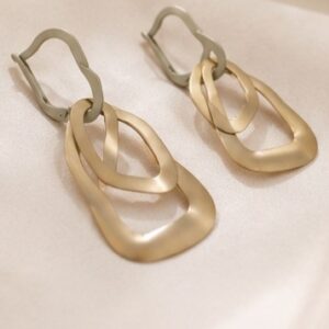 Modern Sculptural Double Oval Matte Brass Link Drop Earrings