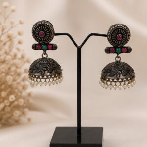 Traditional Sunburst Disc German Jhumka Earrings with Pearls