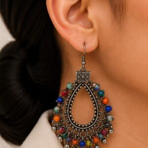 Vibrant Multi Color Beaded Teardrop German Hook Earrings