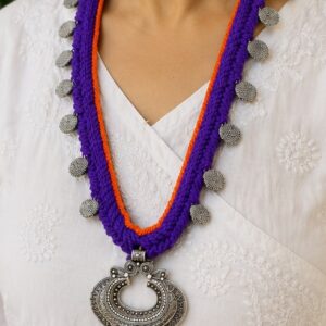 Royal Purple Thread Rope Necklace with Filigree Heart Pendant