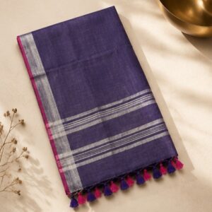 Deep Purple Linen Saree with Silver Zari Pallu