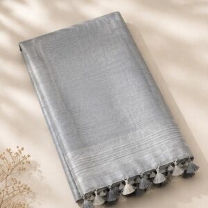 Silver Grey Metallic Linen Saree