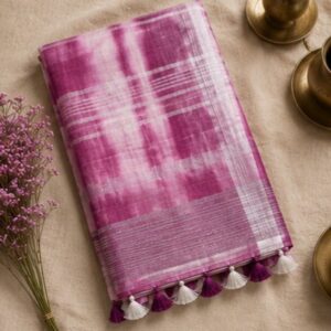 Orchid Purple Shibori Printed Linen Saree
