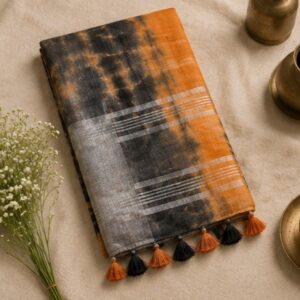 Mustard and Black Shibori Printed Saree
