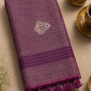 Plum Purple Embroidered Silk Saree