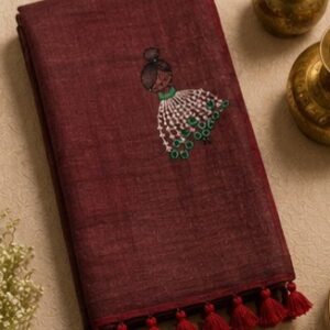 Deep Maroon Printed Saree with Traditional Motifs