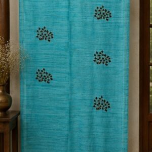 Teal Blue Embroidered Linen Saree