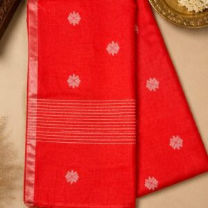 Vermilion Red Embroidered Cotton Saree