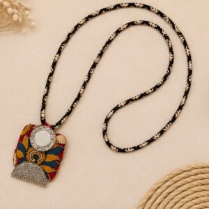 Handmade Printed Fabric Mirror Pendant Necklace For Women