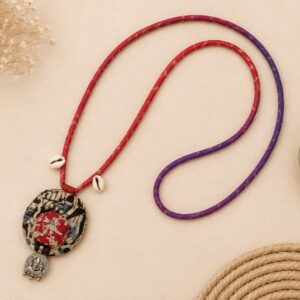 Handmade Fabric Cowrie Shell Necklace With Ganesha Charm