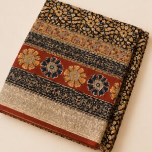 Traditional Deep Brown Terracotta Floral Kalamkari Saree