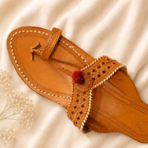 Tan Handcrafted Leather Kolhapuri Flats for Women