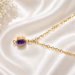 Subtle Lavender Stone Slice Pendant Gold Link Necklace
