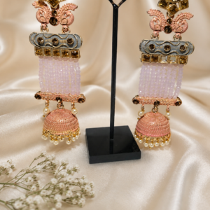 Pastel Pink Beaded Chandelier Jhumka Drop Earrings