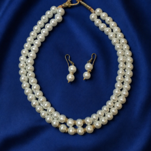 Classic Double Strand Pearl Necklace Set with Drop Earrings