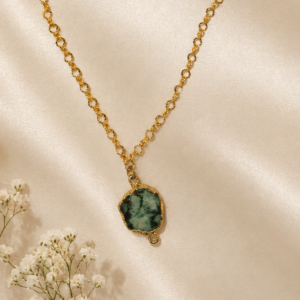Raw Green Stone Slice Gold Plated Pendant Necklace