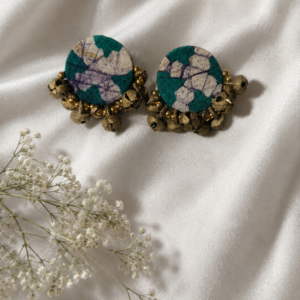 Handcrafted Printed Fabric Stud Earrings with Ghungroos
