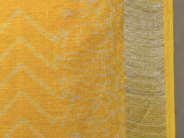 Bright Yellow Printed Linen Saree with Delicate Border - Image 6