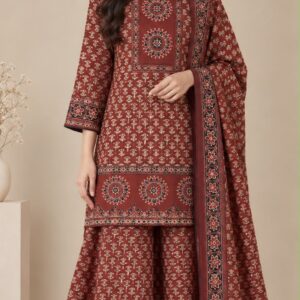 Brown Ajrakh Print Cotton Kurta with Palazzo Pants