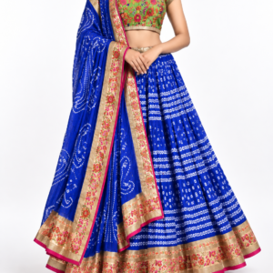 Royal Blue Bandhani Art Silk Lehenga Set.