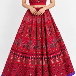 Crimson Folk-Print Cotton Lehenga Set