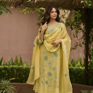 Pastel Yellow Embroidered Suit Set with Dupatta | Festive Women's Ethnic Wear