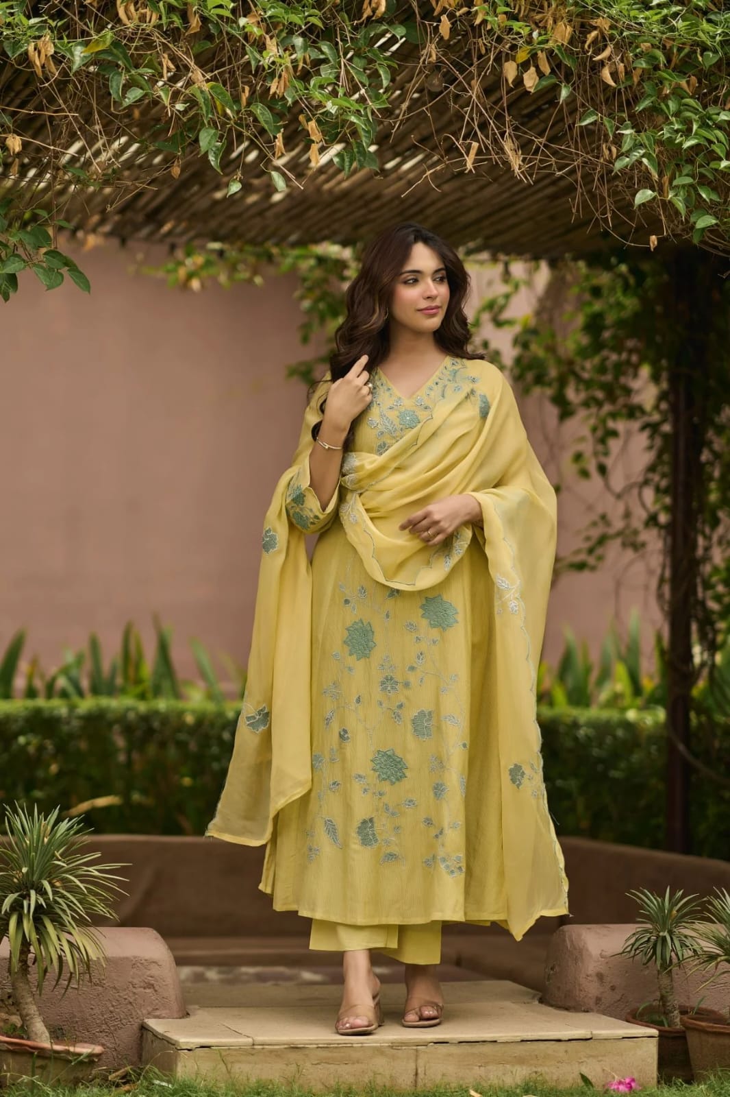 Pastel Yellow Embroidered Suit Set with Dupatta | Festive Women's Ethnic Wear