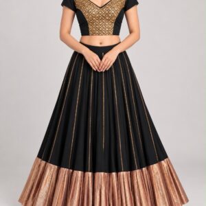 Black & Gold Embroidered Silk Viscose Lehenga Set