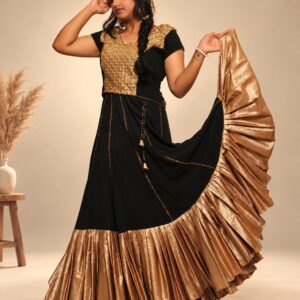 Black & Gold Embroidered Silk Viscose Lehenga Set