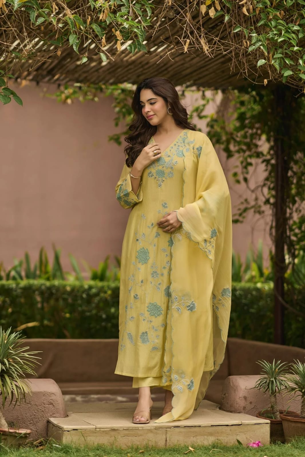Pastel Yellow Embroidered Suit Set with Dupatta | Festive Women's Ethnic Wear - Image 4